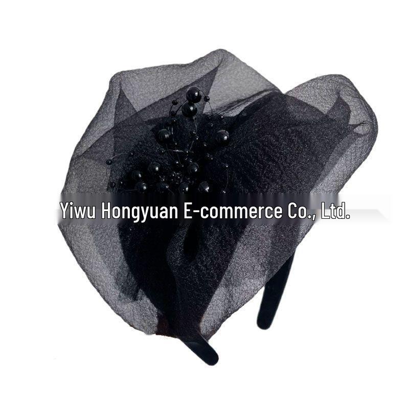 White Organza Evening Half Hat Headband with Wide Edge for High Skull Top Hairstyle