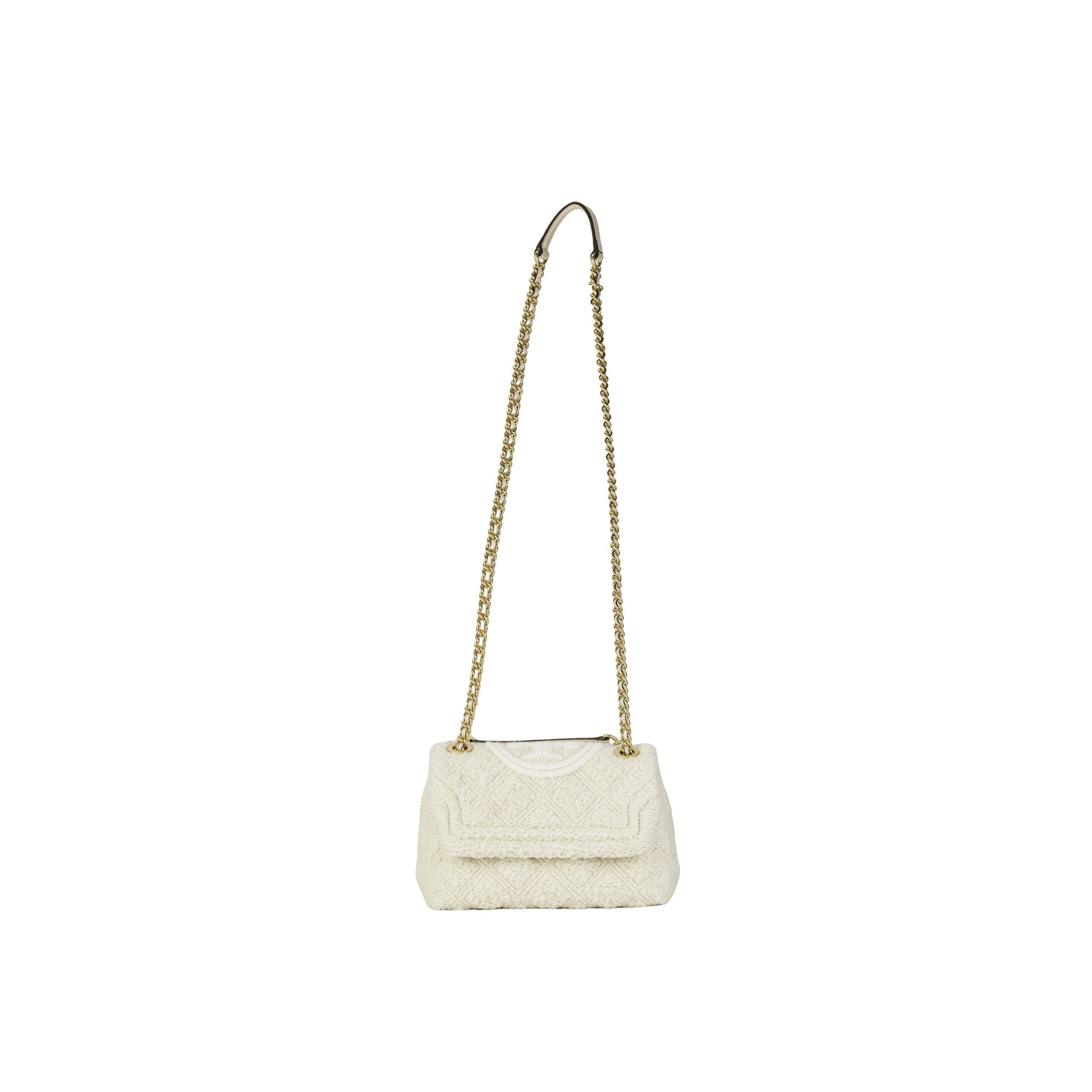 

Tory Burch Fleming Autumn Winter Plush Ball Woven Chain Tweed Crossbody Shoulder Bag Small Women bags White 86512-122 Basic Set (Bag+Dust Bag)