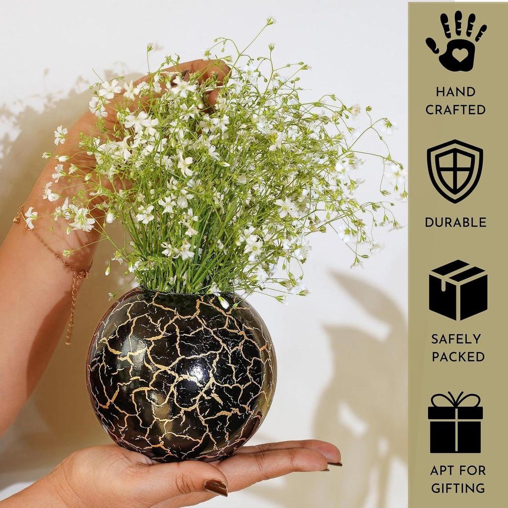 Metal Ball Round Metal Vase for, White | Metal flower vase in White – for fresh or artificial flower displays for living room – great wedding gift