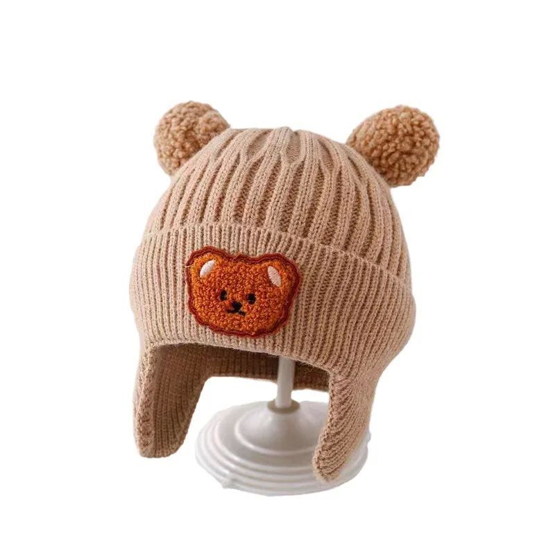 Baby Teddy Bear Hat, Winter Thick Warm Woolen Hat, Cute Knitted Baby Ear Protection Hat, Baby and Toddler Autumn and Winter