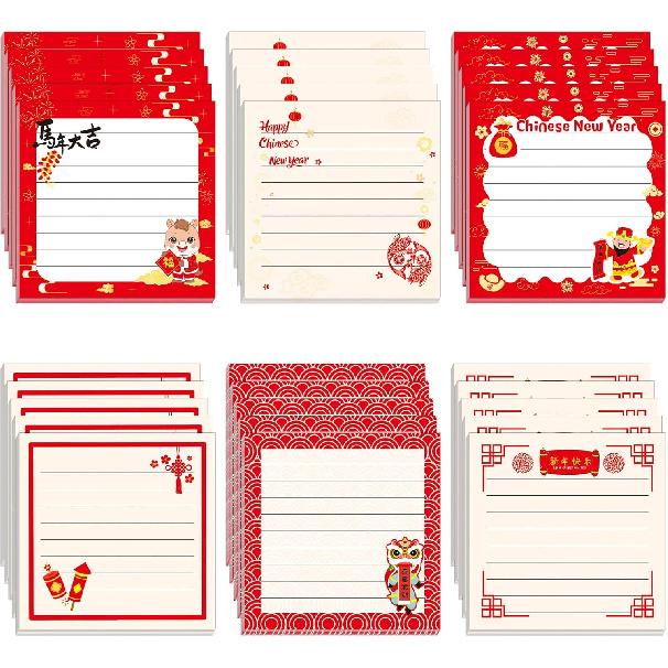 30 Pack Chinese New Year Sticky Notes - 600 Sheets Chinese Lunar New Year Memo Notes for Message Reminder Gifts School Office Teachers Presents