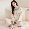 Blue Flower Pajamas Set Women Sleepwear Long Sleeves Long Pants Autumn Winter Cute Pijamas Cozy Pyjamas Soft Pj Girls Kawaii Pjs