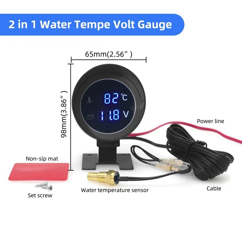 AD Motorcycle Car Modified Water Temperature Meter Voltmeter 12V 24V Waterproof Digital Gauge With Water Temp Sensor 10mm