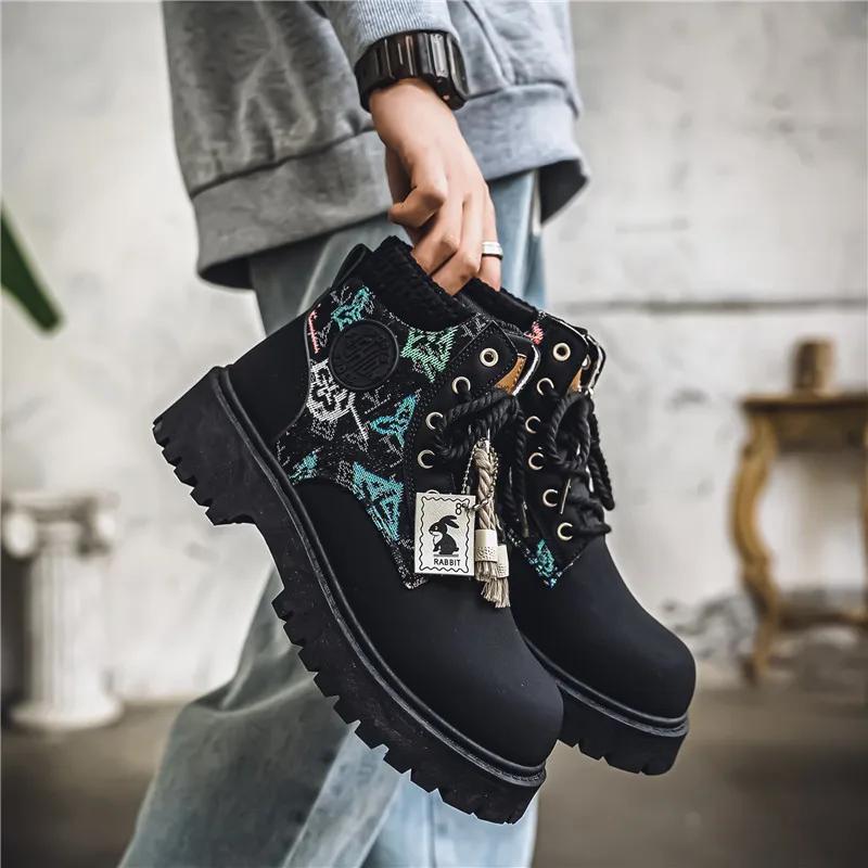 2025 Spring Autumn Men's Boots High Top British Style Casual Men's Shoes Outdoor Non-slip Wear-resistant Short Boot Botas Hombre