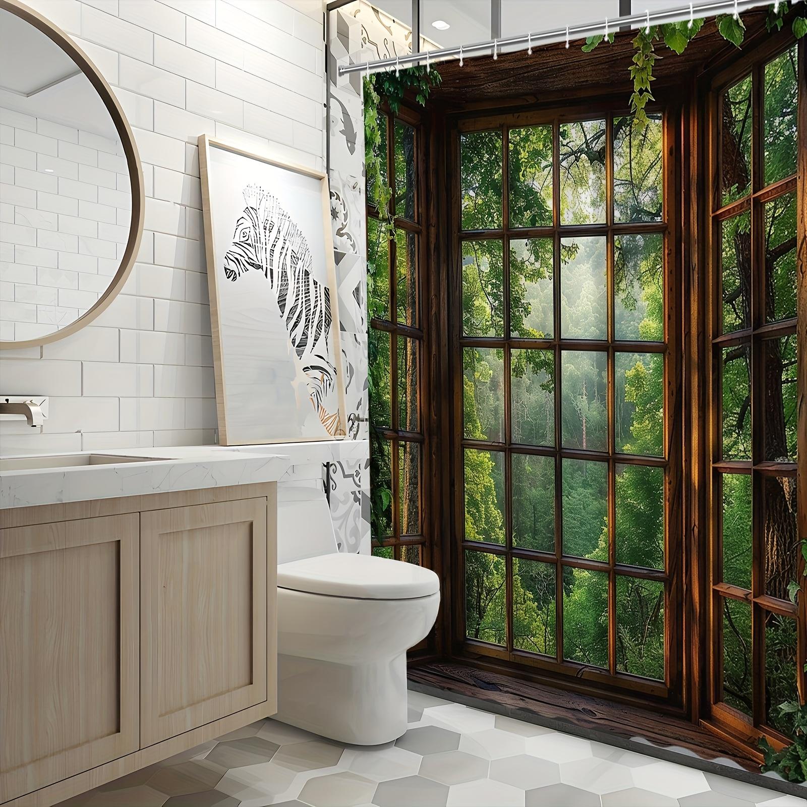 Pandara Jewelry Forest View Bay Window 3D Shower Curtain - Nature's Scenic Theme For Bathroom Decor, Adds Serenity And Freshness