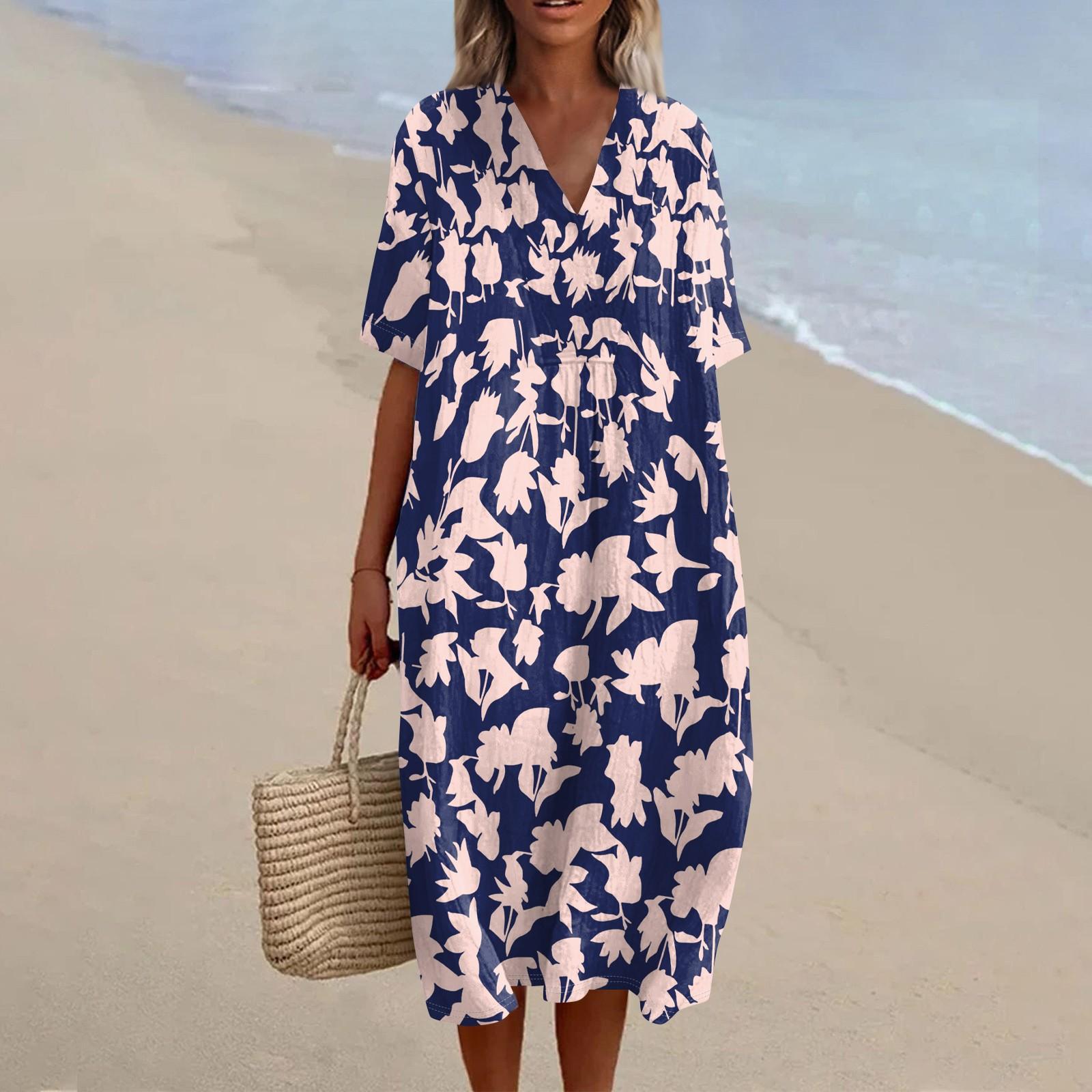 

Жіноча вільна повсякденна мода V-подібним вирізом друкована сукня пляжна спідниця L