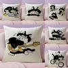 Cute Cat Illustrations Cushion Cover Natural Linen Organic Fabric DoubleSided Printing Sofa Home Decor Breathable Bed Pillow