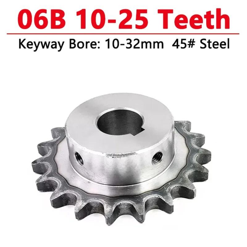 1pc 06B Industrial Drive Sprocket Wheel 45# Steel Chain Gear 10 11 12 13 14 15 16 17 18 19 20 21 22 23 24 25 Teeth Bore 10-32mm 14mm (keyway 5mm)