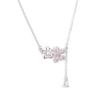 Pink Zircon Gourd Pendant Necklace with Floral Tassels - Titanium Steel Clavicle Chain for Women's Light Luxury.
