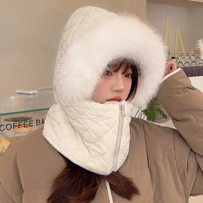 Plush Lei Feng Hat Women'S Winter Plush Thickened Thermal Cotton Hat Scarf Integrated Cycling Artifact Windproof Ear Hat