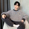 1set Men'S Casual Crew Neck Pajama Set, Cartoon Print, Polyester Knit Fabric, Slight Stretch, Loose Fit, Fall/Winter Warm Loungewear Set