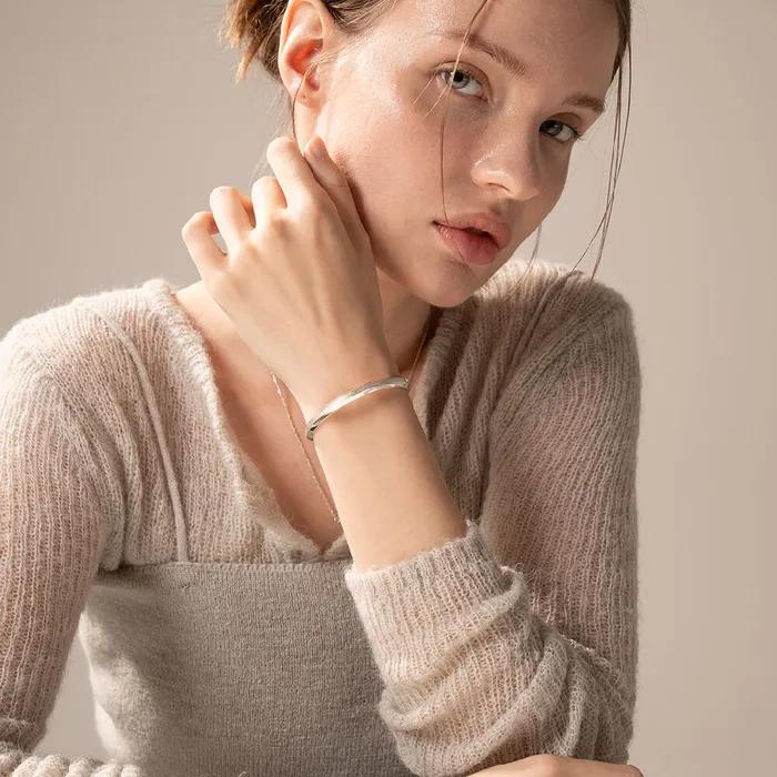 Jaynui Slant Bangle Bracelet Silver 18-19cm