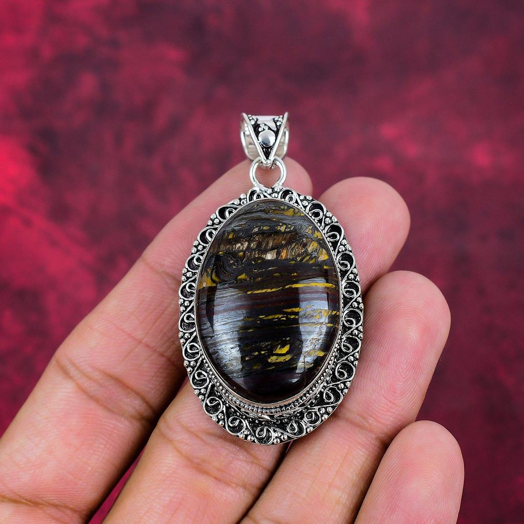 Iron Tiger's Eye Handmade Gemstone Pendant, 925 Solid Sterling Silver Pendant Unique Design Jewelry, For Thanksgiving