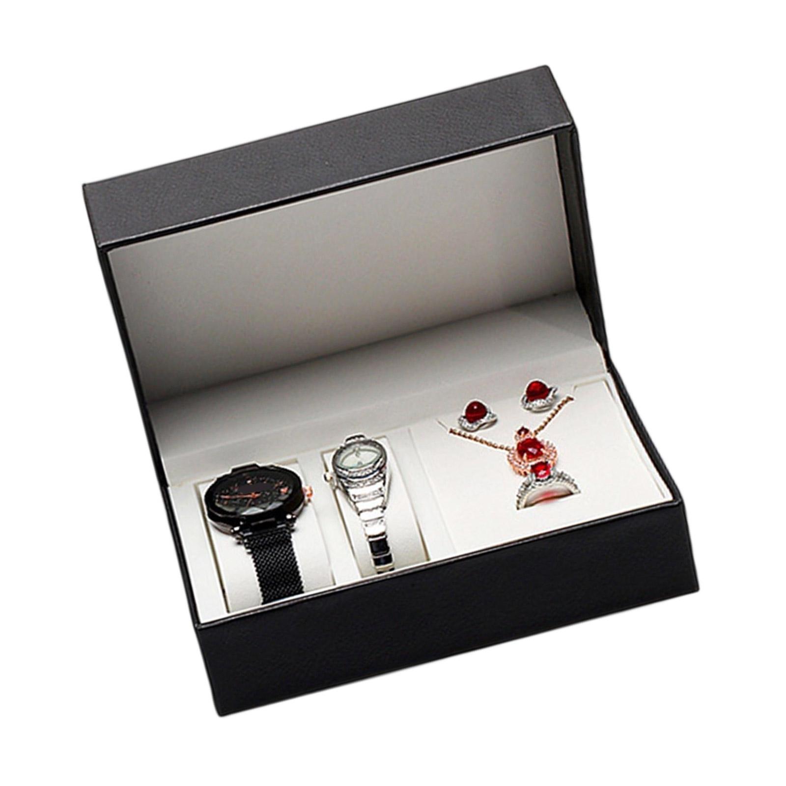 Lightweight PU Leather Jewelry Box Flip Top Design Compact Storage For Rings Earrings Watches Accessories чёрный