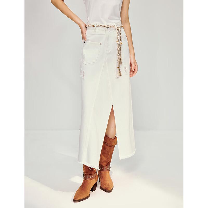 INMAN Ripped Slit High-Waist A-Line Denim Skirt