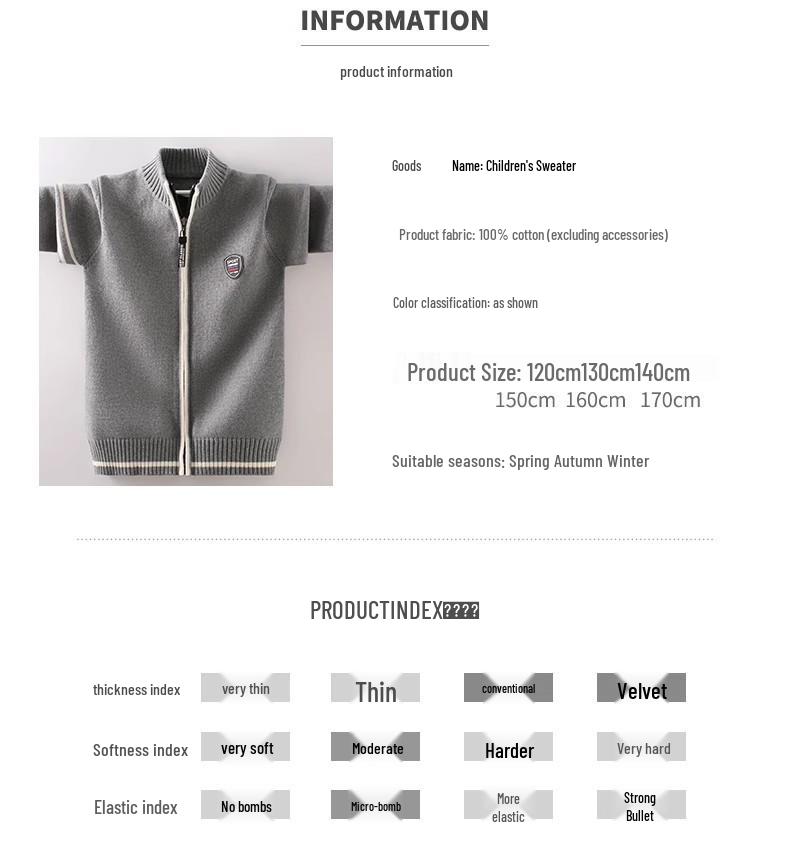 Cardigan zippé en tricot rouge pour garçon: Doublé polaire, Pur coton, Laine épaisse pour l'automne/hiver