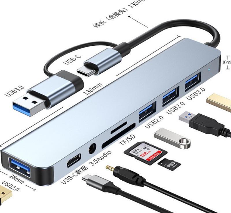 Dual-Head 7-in-1 USB 3.0 Multiport Type-C Hub Adapter
