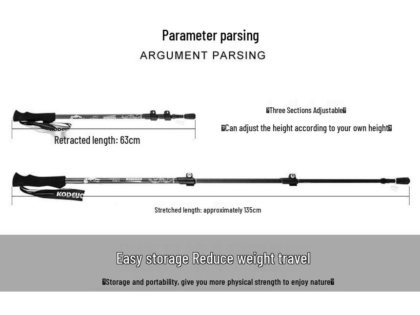 Ultralight Carbon Fiber Three-Section Trekking Poles with External Lock for Hiking and Walking