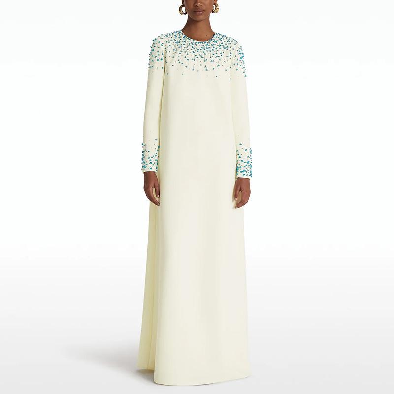 2026 Europäisches & Amerikanisches Designer-Abendkleid mit schweren Perlenverzierungen und langen Ärmeln