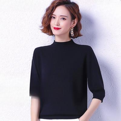 Autumn and Winter Mid-sleeved Women's Tops, Three-quarter Sleeved Woolen Sweaters, Women's Sweaters, Short and Loose Woolen Sweaters, Women's Clothing