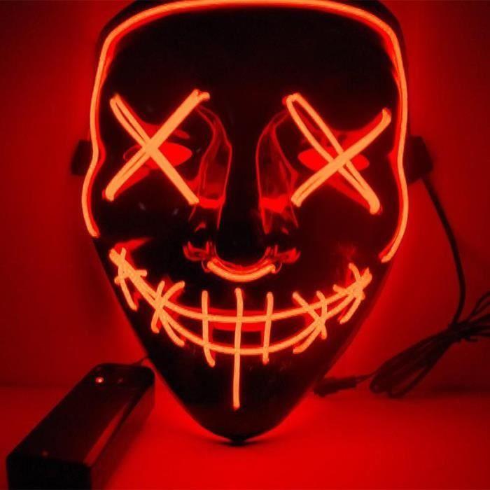 Masque LED Halloween Cosplay La Purge élection en Lumière - ROKOO - Rouge - PVC - 21x17.5cm