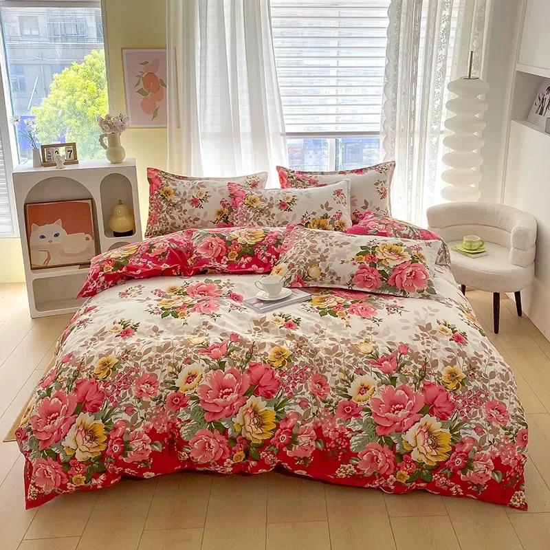 Romantic Peony Floral Duvet Cover Set Reversible Shabby Flower Comforter Cover with 2 Pillowcase Vintage Farmhouse Bedding Set