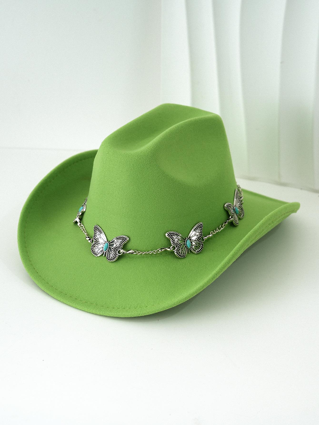 

Turquoise Butterfly Metal Chain Hat Band, Ethnic Style Fedora Cowboy Hat Accessory, Fashion Unisex Wool Felt Hat Decoration зелений