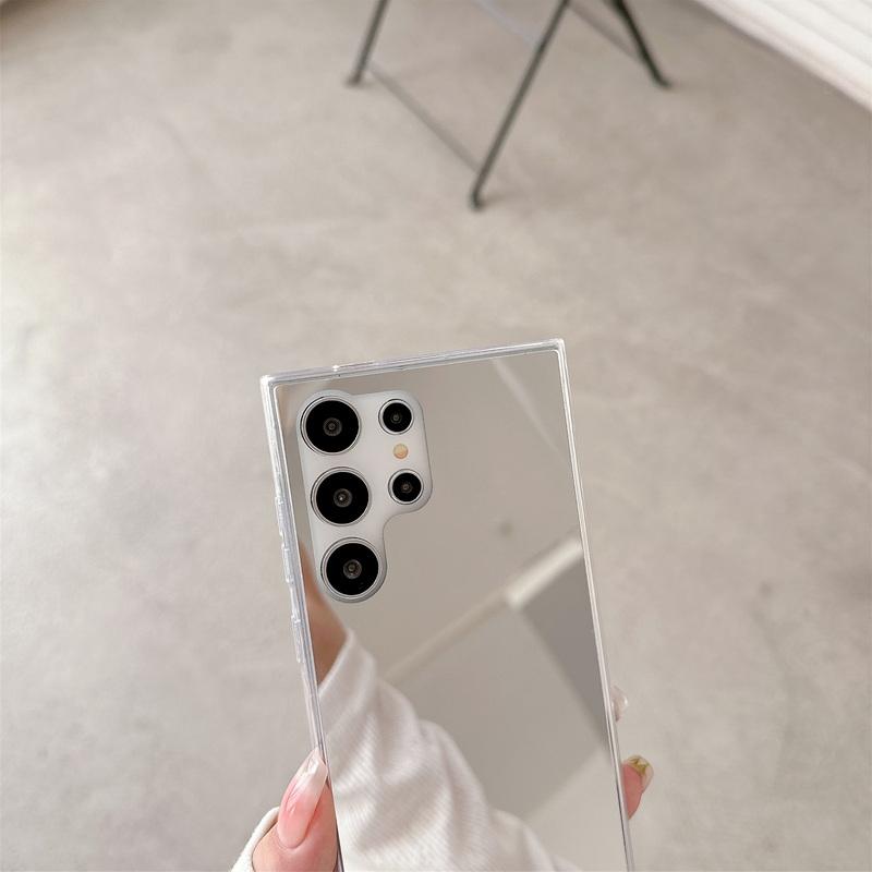 Glänzende Spiegelrückseite für Samsung S24 Ultra S23 S22 Plus S21 A55 A54 A52 A35 A34 A15 Klare, weiche TPU-Stoßstange Schlanke, stoßfeste Schutzhülle