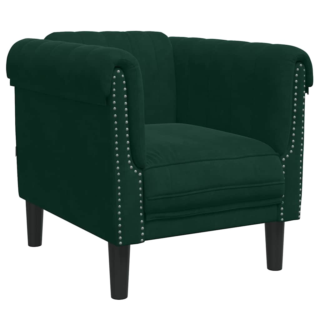 Vidaxl 3-Cz. Living Room Set, Dark Green, Upholstered In Velvet
