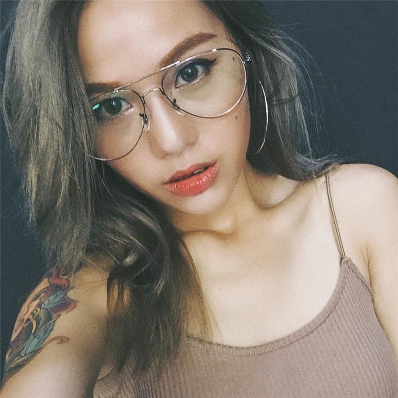 Elbru -1.0 -1.5 -2.5 -3.0 -4.0 Women Men Fashion Pilot Myopia Glasses Oversized Eyeglasses Frames Students Metal Clear Glasses