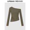 UR2026 T-shirt Feminina Justa de Um Ombro com Rebites