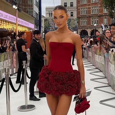 European & American Women's High-End Strapless Floral Bodycon Evening Dress