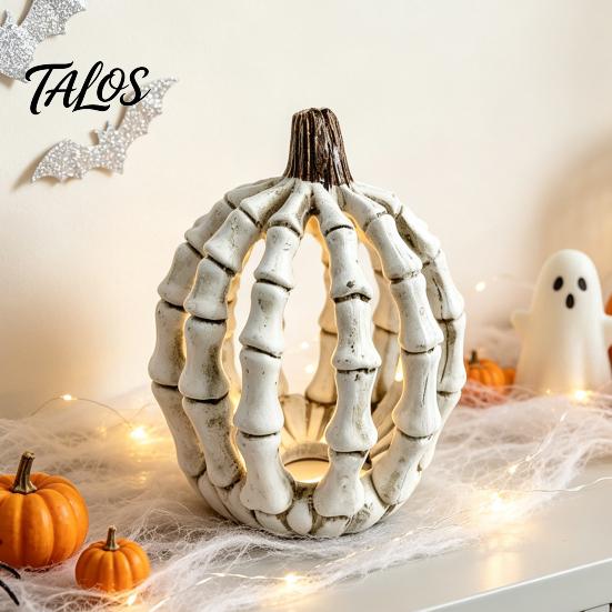Decorative Pumpkin Skulls Halloween Skull Figurine, Realistic Resin Skeleton Statue Decorations, Spooky Gothic Home Accents Desktop Ornaments