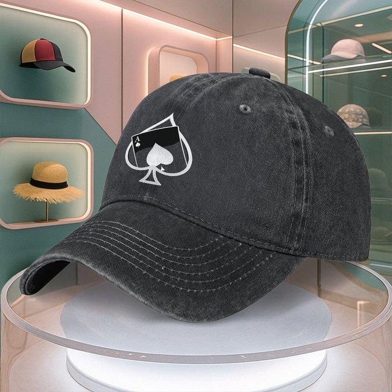 Spade Poker Card Print Mens Baseball Cap Curved Brim Dad Hat Adjustable Duck Tongue Cap Multiple Colors