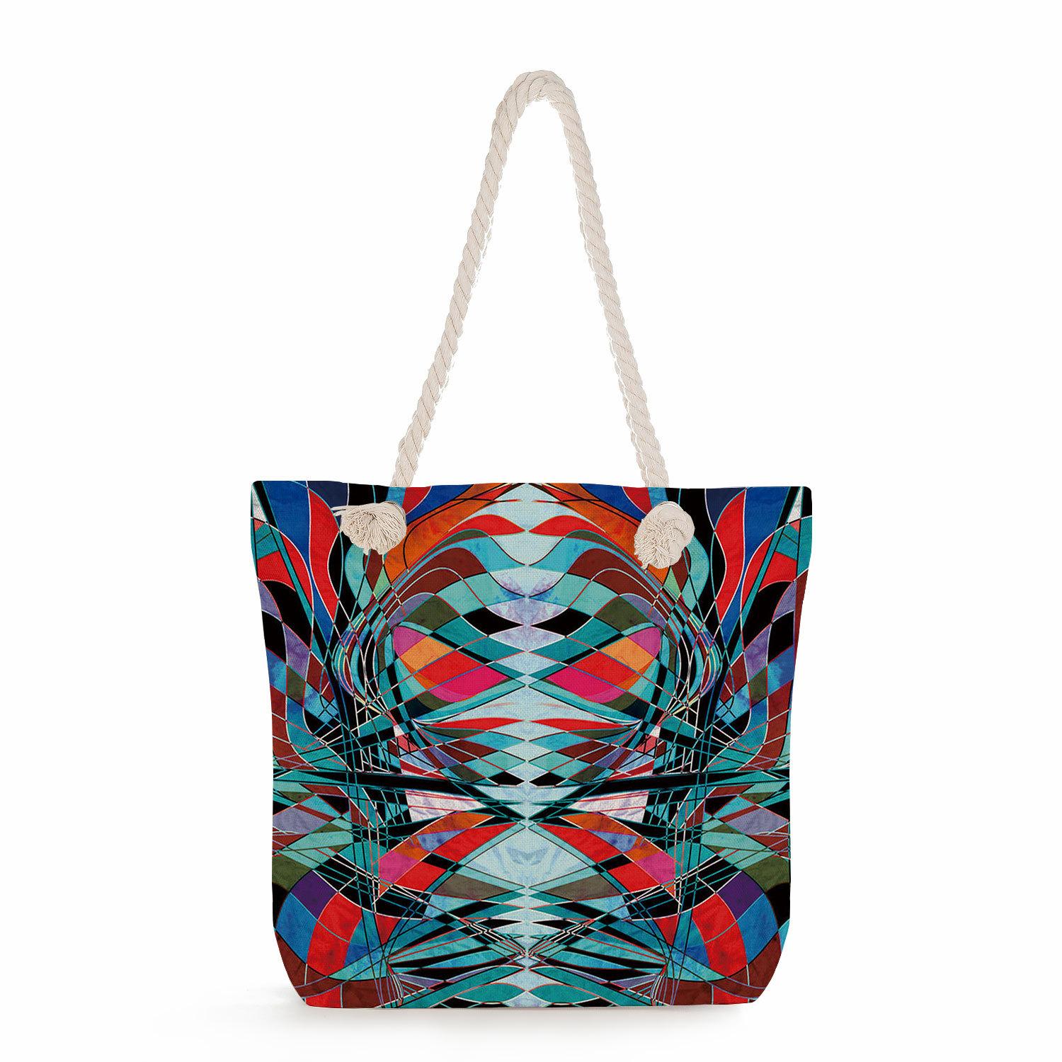 Colorful print thick rope single-shoulder beach bag 7302 KTB