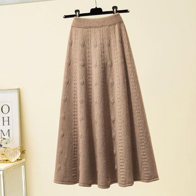 Autumn Winter Knitting Long Skirts Women Elegant Solid Color High Waist Skirt Woman Large Swing Long Skirt