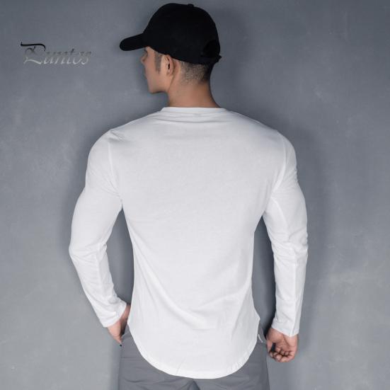 Pánský top na jaro podzim s kulatým výstřihem, slim fit, pružný, střední délky, s dlouhým rukávem, pulovrová mikina pro domov, sport, posilovnu, street wear