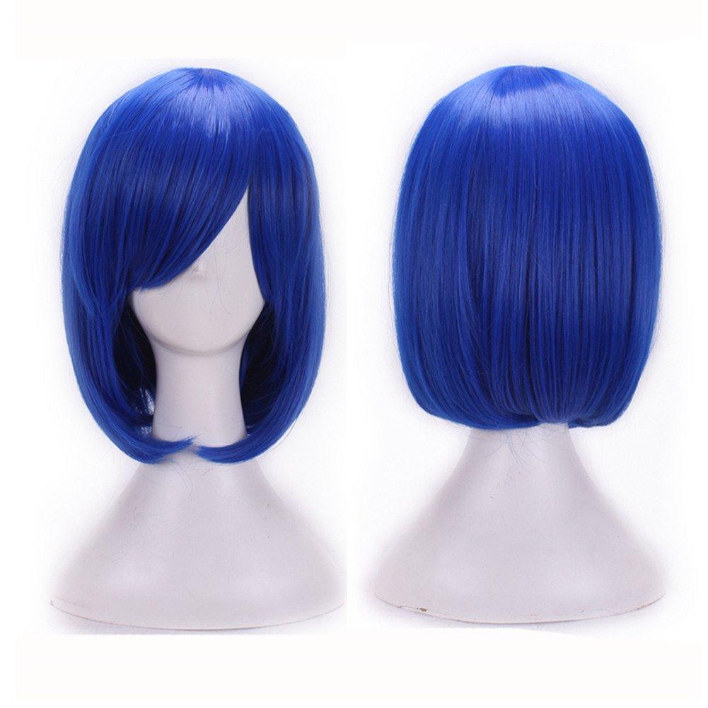 Damen Kurz Gerade Haare Perücken Damen Synthetisch 12 Zoll Anime Cosplay Kostüm Party Perücken Dunkelblau