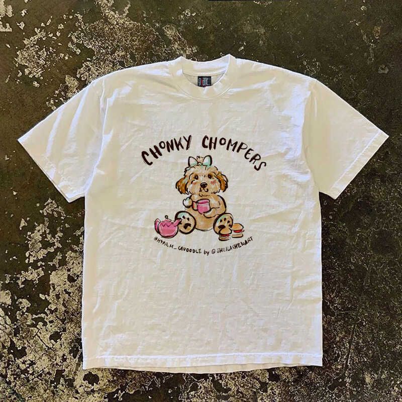 

Igeumm 230G Тяжелая Непрозрачная Милая Футболка с Коротким Рукавом с Ручной Росписью Щенка Женская из Чистого Хлопка Свободная Универсальная White S