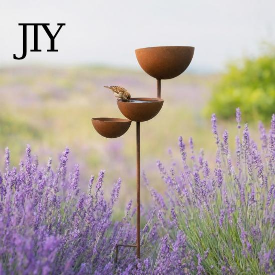 Anti-rust Garden Stake 3 Tiered Cascading Rain Catcher Bird Bath, Metal Water Three-level Waterfall Feeder Bowl Feeder, Outdoor Pollinator Watering