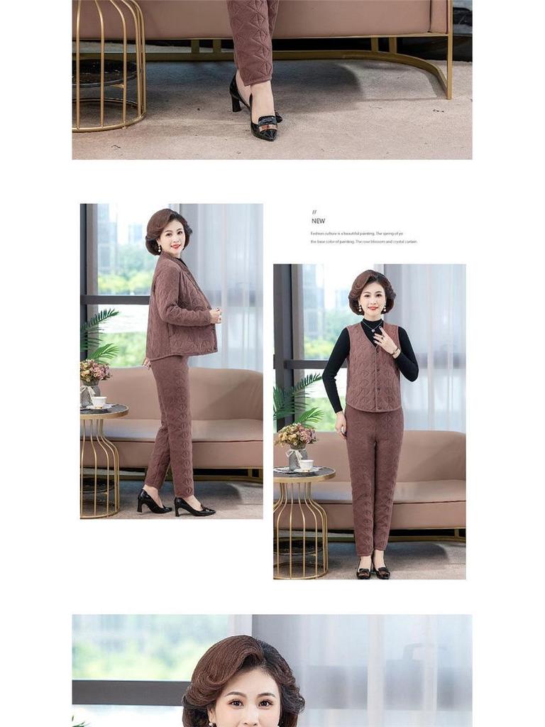 Women's Winter 3-Piece Set: Silk Cotton Coat & Outerwear for Middle-Aged