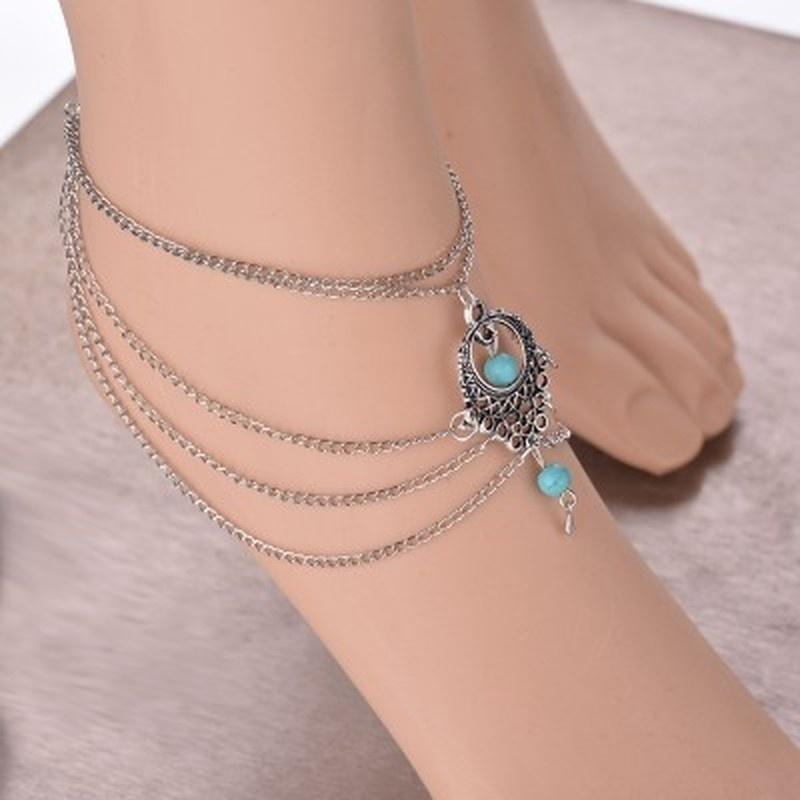 2 stücke Vintage Silber Farbe Knöchel Armband Fuß Schmuck Barfuß Sandalen Fußkettchen für Frauen