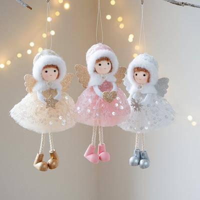 Cute Christmas Girl Pendant Tulle Dress Girl Hanging Ornament Shiny Golden Wings White Mesh Christmas Tree Decorations