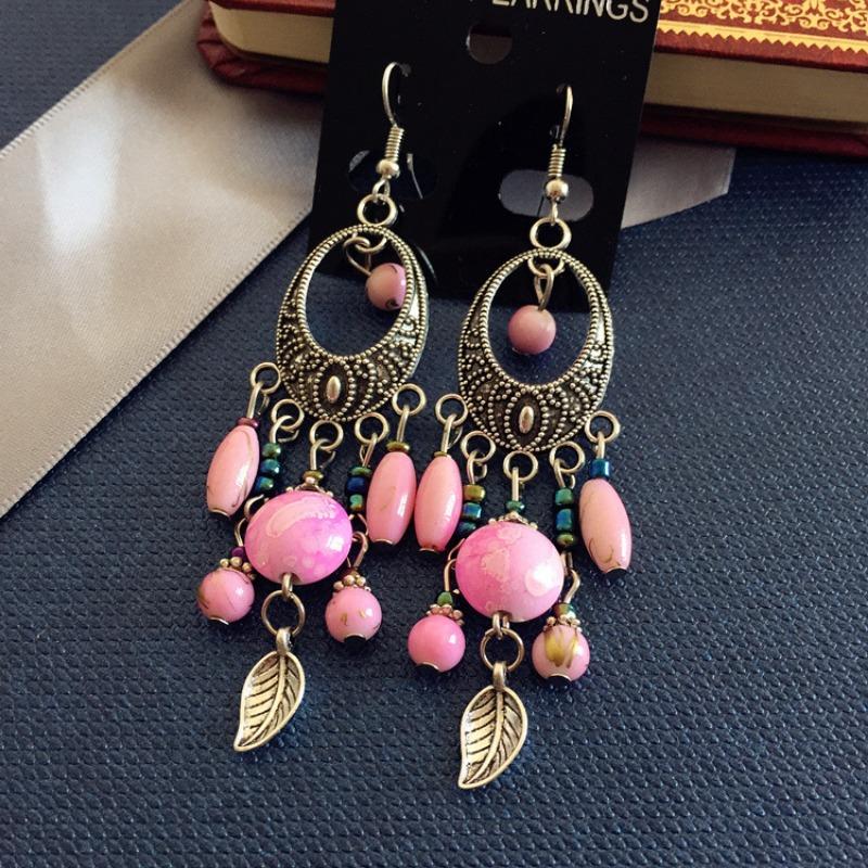 Bohemian Vintage Silver Earrings Muse Jewelry Face Skinny Earrings Tassel Long Earrings