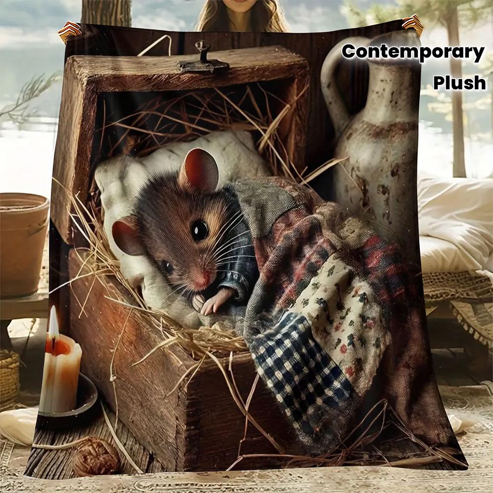 

Plush Rat in Cozy Box , Warm and comfortable throw blanket sofa bed sofa camping trip, the best gift. 75x90cm