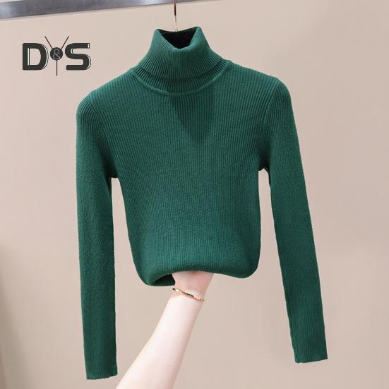 Women Knitted Base Top High Neck Long Sleeve Slim Shirt Solid Color Pullover Thin Sweater for Spring Autumn
