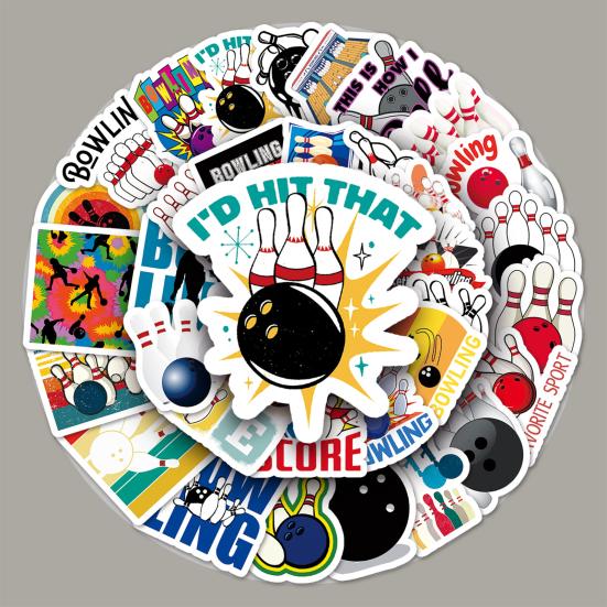 50Pcs/Set Sticker Rich Patterns Self-adhesive Waterproof Removable Decorative PVC Bowling Ball Doodle Sticker Daily Use
