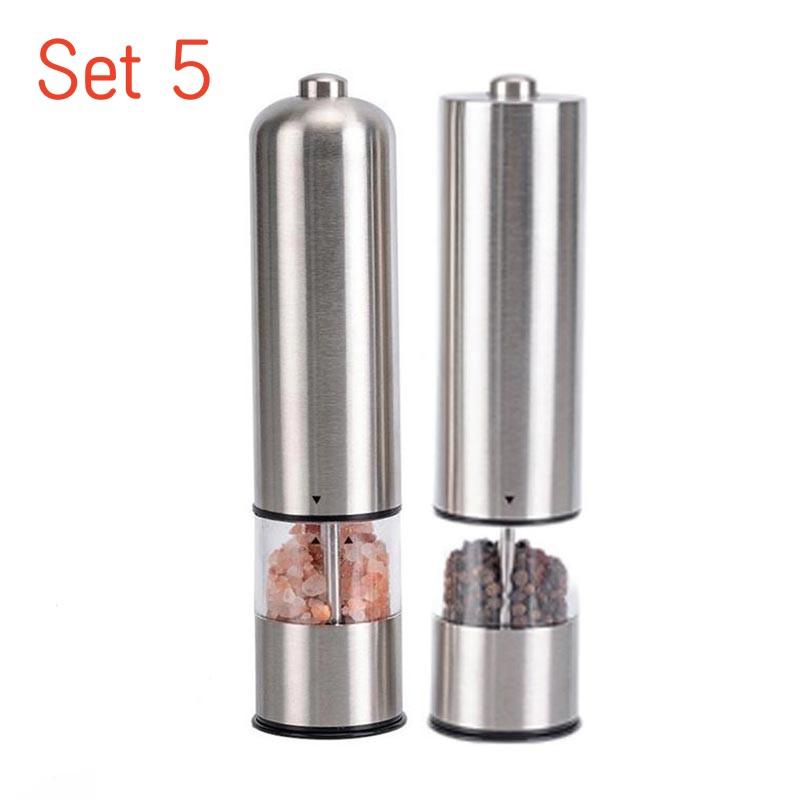 Electric Salt Grinder Set with Steel Shelf,Stainless Steel Pepper Mill with LED Light,Adjustable Coarseness Pepper Grinder Tools