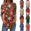 Women's Christmas Printed Three-Quarter Sleeve Round Neck T-Shirt Casual Holiday Top