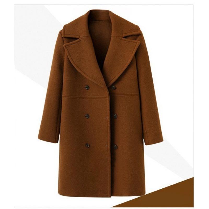 Women Plus Size Mid Length Woolen Long Sleeve Overcoat Casual Outerwear